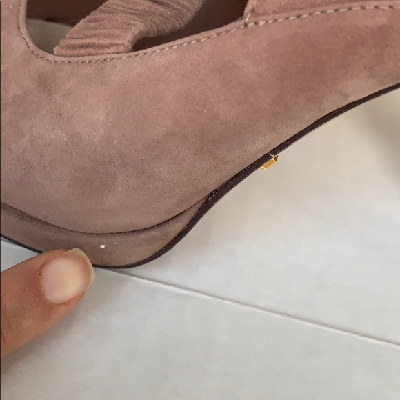 PRADA | Suede Crossover Blush Peep-Toe Pumps Sz 37 - Picture 13 of 16